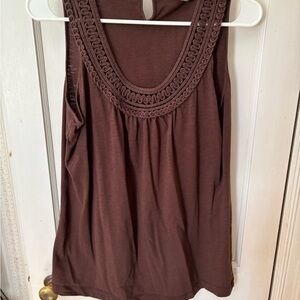 Dressbarn Brown Sleeveless Tank Top with Crochet Neckline
